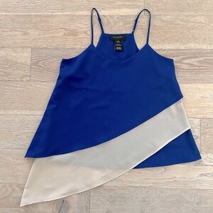 MM Couture by Miss Me Blue and Cream Asymmetric Sleeveless Top